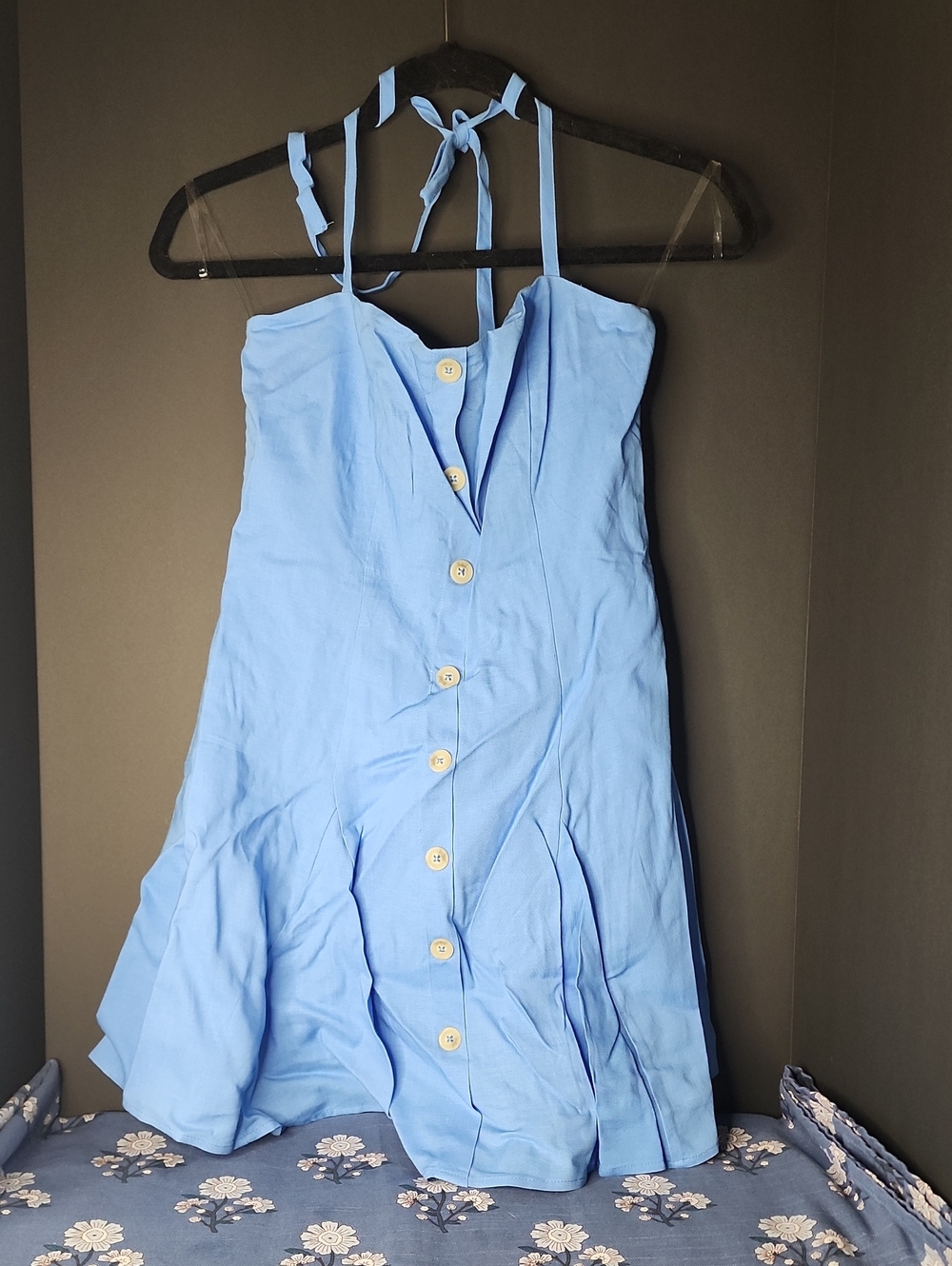 button front halter dress wild fable | Dresses | Wild Fable Blue Buttonfront Mini Msrp 3 linen halter neck dress